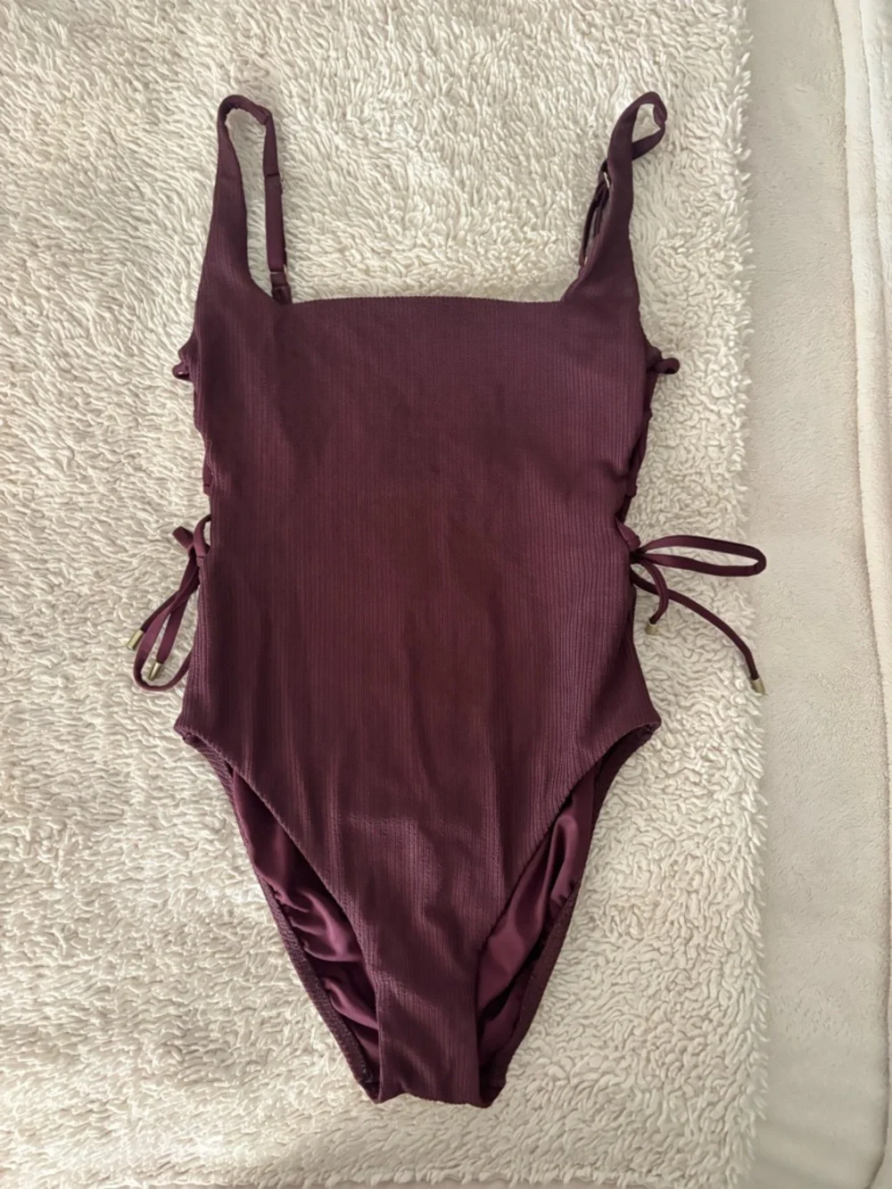 Sanctuary Ribbed One-Piece Swimsuit in Deep Plum